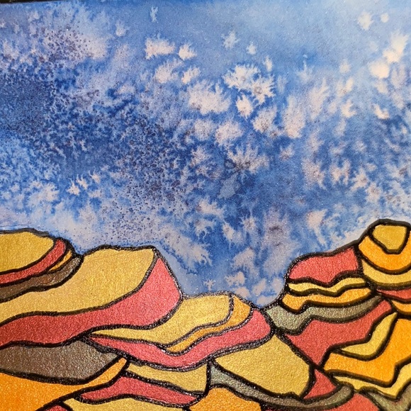 Unframed Original Art Watercolour & Gel Pen Waterscape of Islands & Ocean - Picture 2 of 7